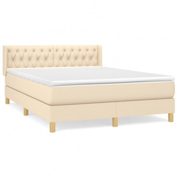 Cadre de lit avec matelas Crème 140x190 cm Tissu