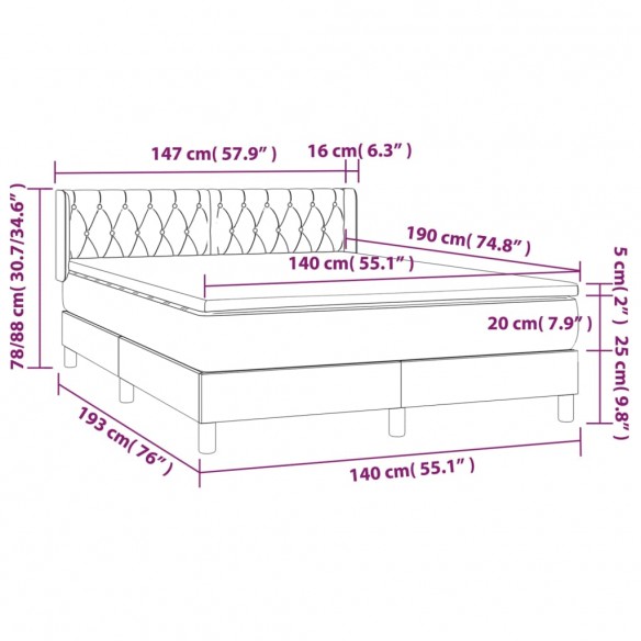 Cadre de lit avec matelas Crème 140x190 cm Tissu