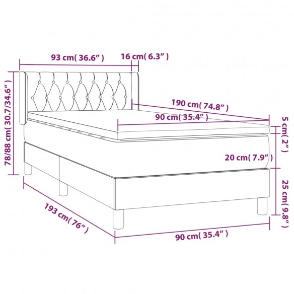 Cadre de lit avec matelas Marron foncé 90x190 cm