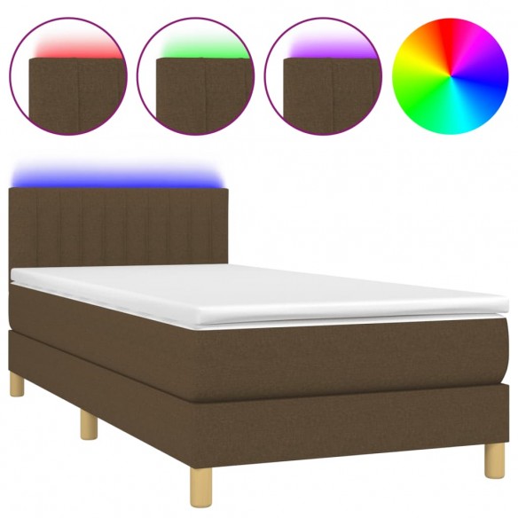 Cadre de lit et matelas et LED Marron foncé 90x190cm