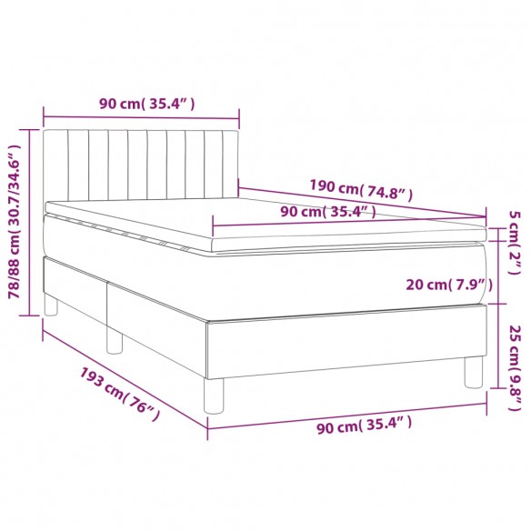 Cadre de lit et matelas et LED Marron foncé 90x190cm