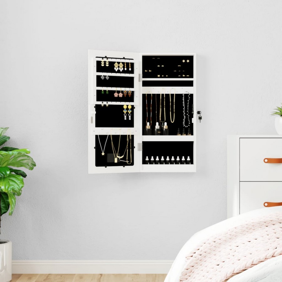 Armoire à bijoux avec miroir et éclairage LED mural blanc