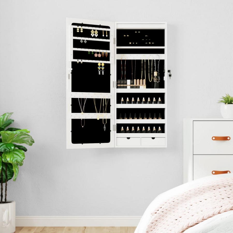 Armoire à bijoux avec miroir et éclairage LED mural blanc