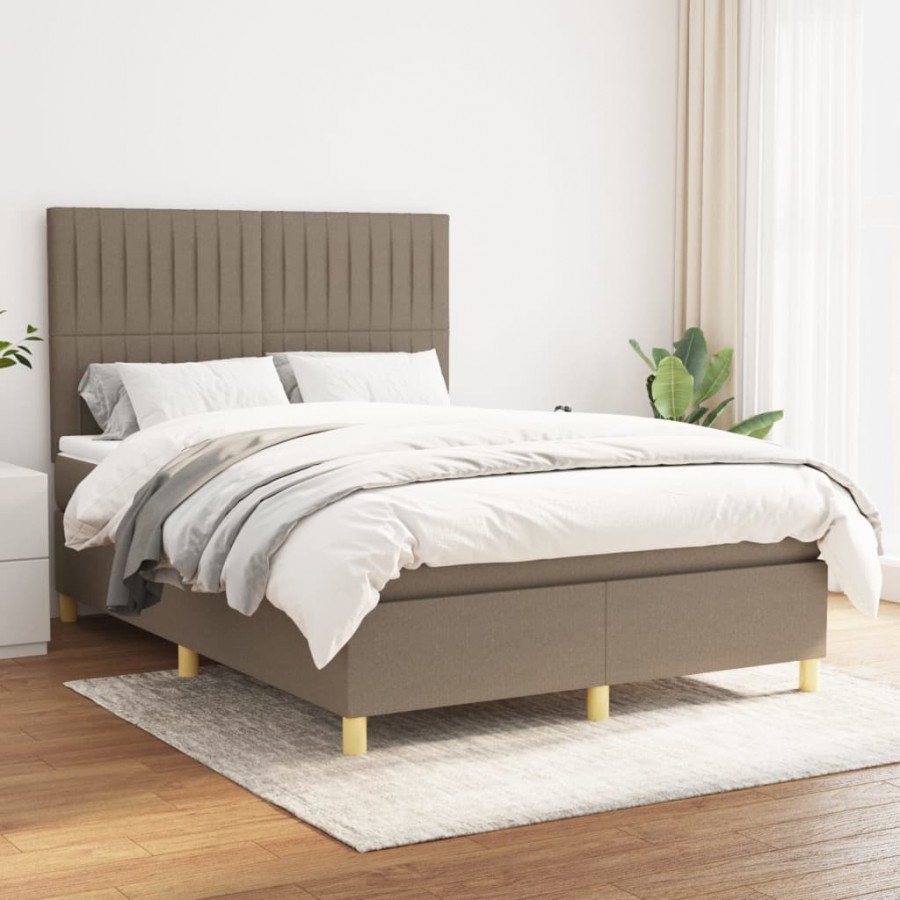 Cadre de lit avec matelas Taupe 140x200 cm Tissu