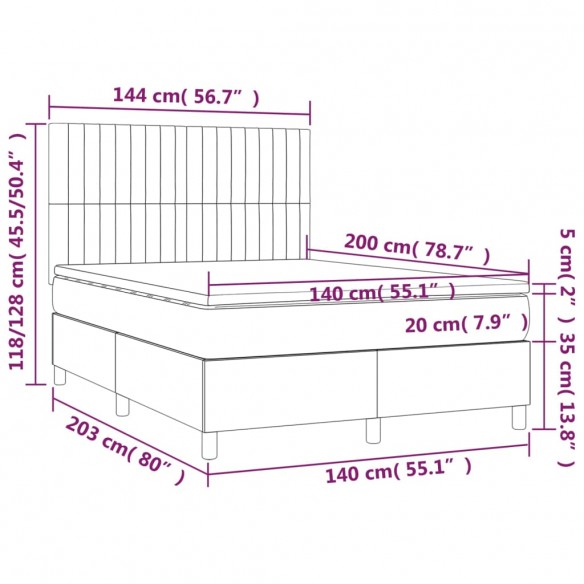 Cadre de lit avec matelas Taupe 140x200 cm Tissu