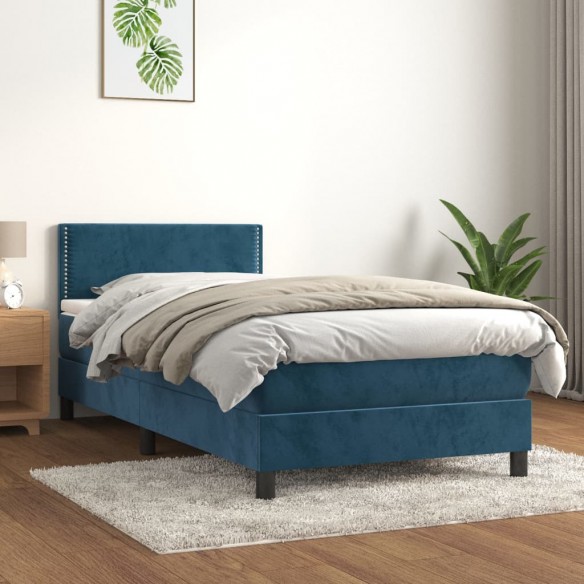 Cadre de lit avec matelas Bleu foncé 90x190 cm