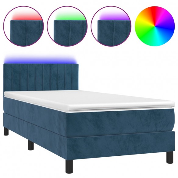 Cadre de lit et matelas et LED Bleu foncé 90x190cm