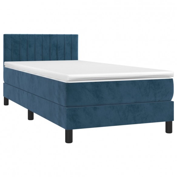 Cadre de lit et matelas et LED Bleu foncé 90x190cm