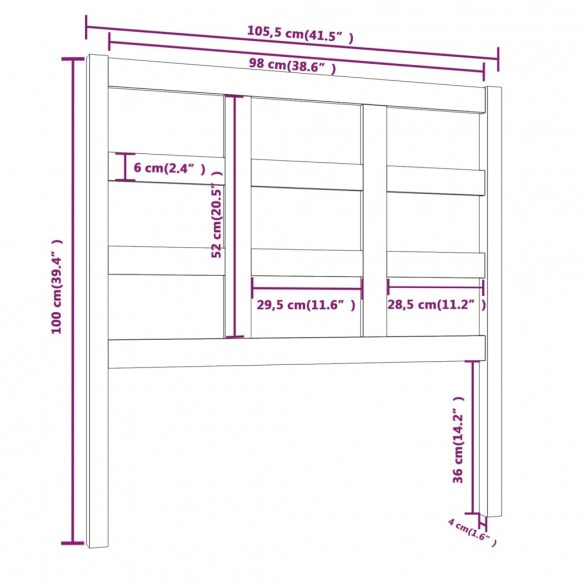 Tête de lit Marron miel 105,5x4x100 cm Bois massif de pin