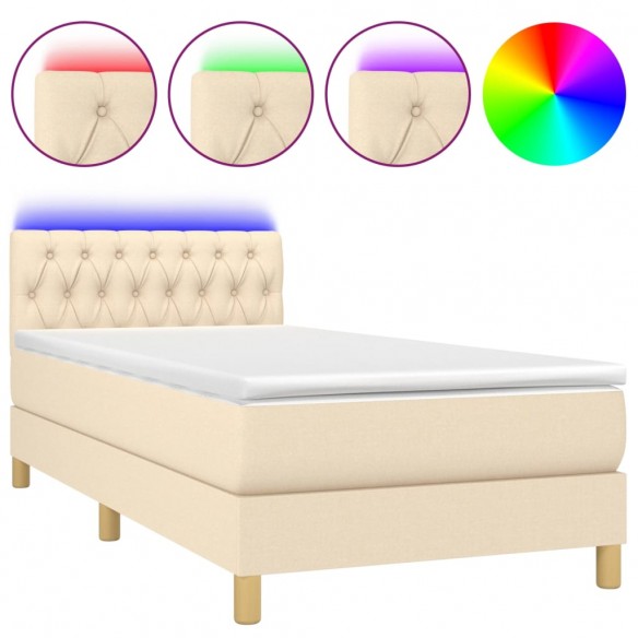 Cadre de lit avec matelas LED Crème 90x200 cm Tissu