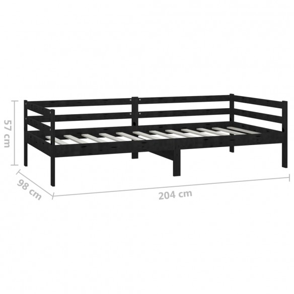 Lit de repos avec matelas 90x200 cm Noir Bois de pin massif