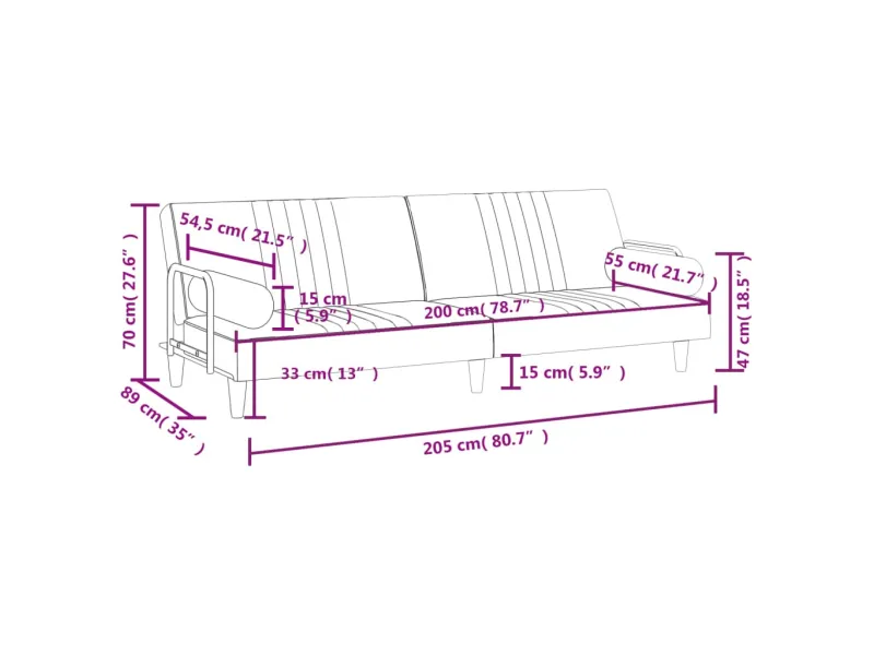 Canapé-lit avec accoudoirs gris foncé velours