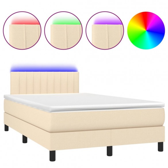 Cadre de lit avec matelas LED Crème 120x200 cm Tissu