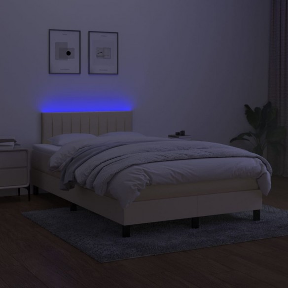 Cadre de lit avec matelas LED Crème 120x200 cm Tissu