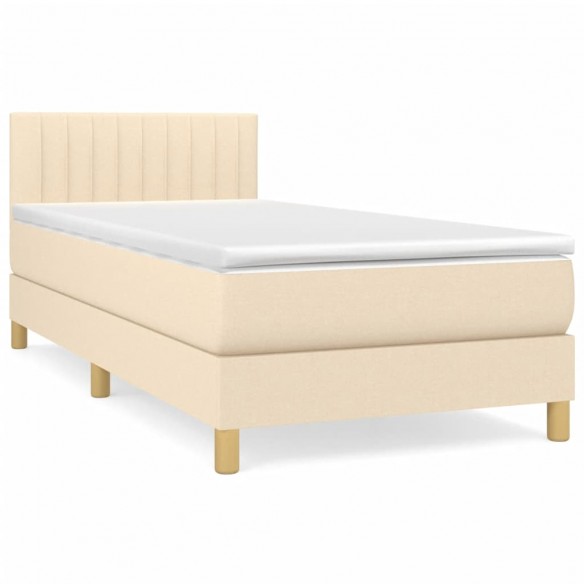 Cadre de lit avec matelas Crème 100x200 cm Tissu