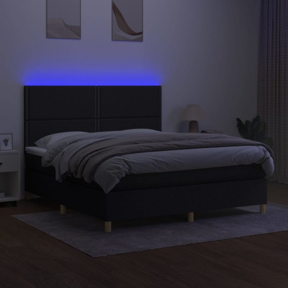 Cadre de lit et matelas et LED Noir 160x200 cm Tissu