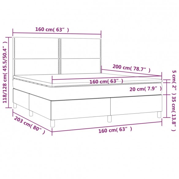 Cadre de lit et matelas et LED Noir 160x200 cm Tissu