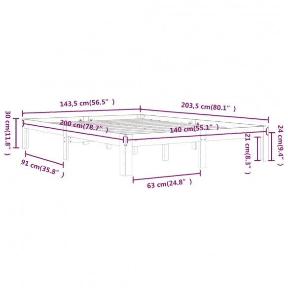 Cadre de lit Bois de pin massif 140x200 cm