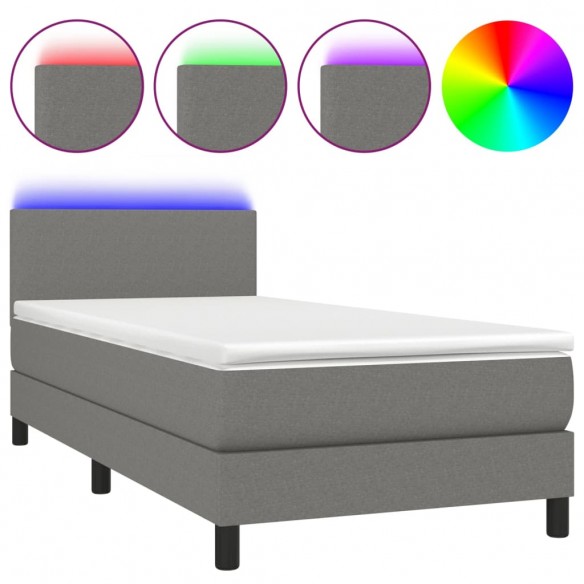 Cadre de lit et matelas et LED Gris foncé 100x200 cm