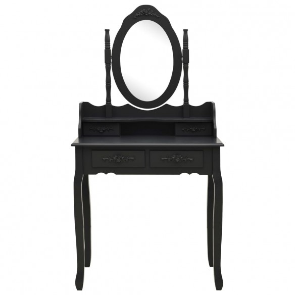 Ensemble de coiffeuse avec tabouret Noir 75x69x140 cm Paulownia