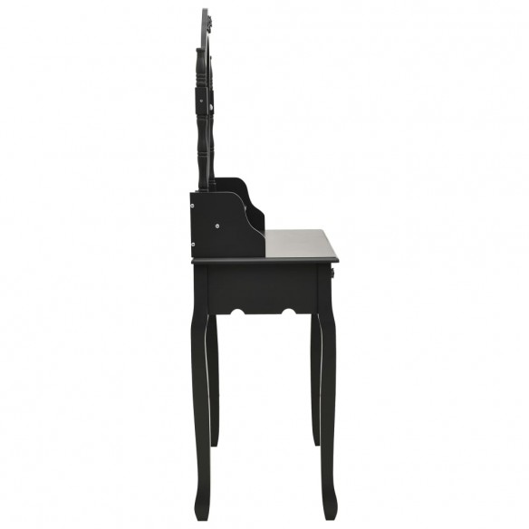 Ensemble de coiffeuse avec tabouret Noir 75x69x140 cm Paulownia