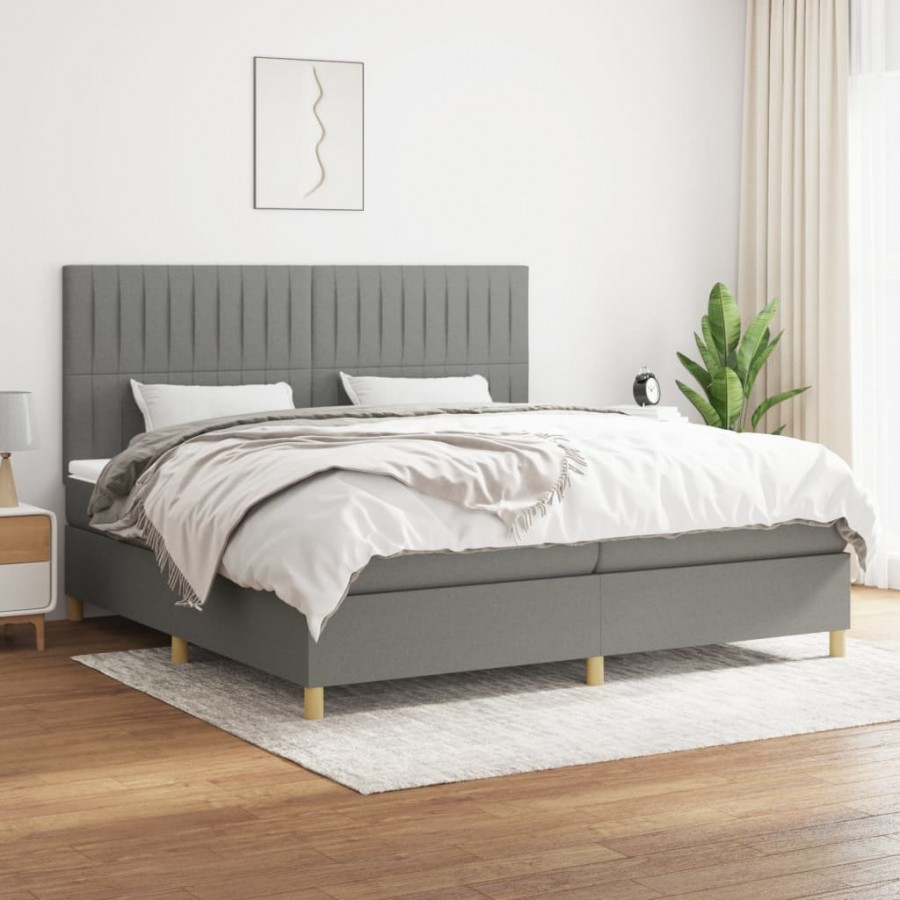 Cadre de lit avec matelas Gris foncé 200x200cm Tissu