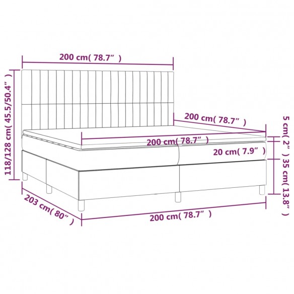 Cadre de lit avec matelas Gris foncé 200x200cm Tissu