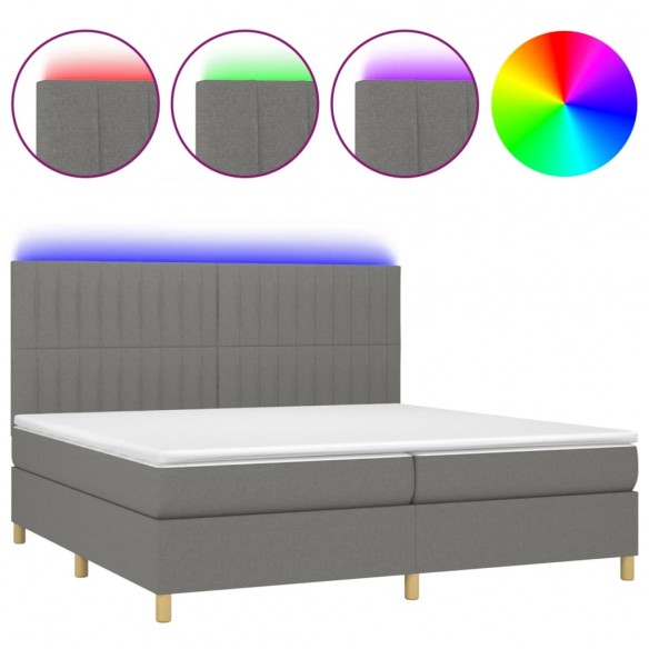 Cadre de lit et matelas et LED Gris foncé 200x200 cm