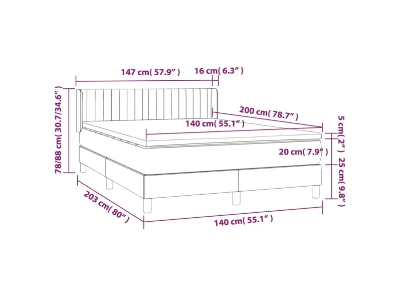 cadre de lit avec matelas Gris foncé 140x200cm Tissu
