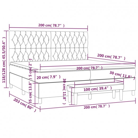 Cadre de lit avec matelas Gris foncé 200x200cm Tissu