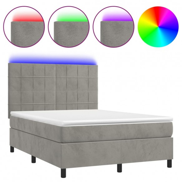 Cadre de lit matelas et LED Gris clair 140x190 cm