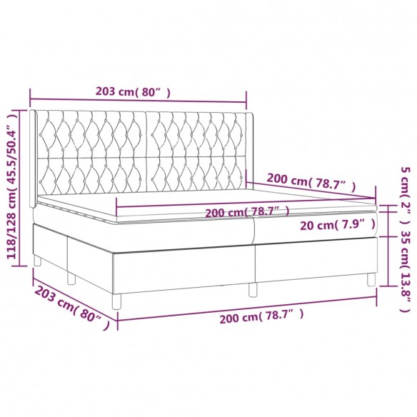 Cadre de lit avec matelas Gris foncé 200x200cm Tissu