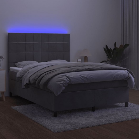 Cadre de lit matelas et LED Gris clair 140x200 cm