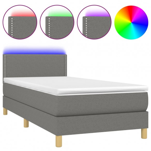 Cadre de lit avec matelas et LED Gris foncé 90x190cm