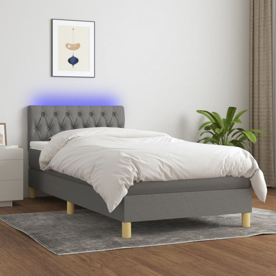 Cadre de lit avec matelas et LED Gris foncé 90x190cm