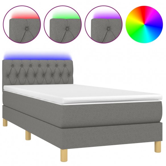 Cadre de lit avec matelas et LED Gris foncé 90x190cm