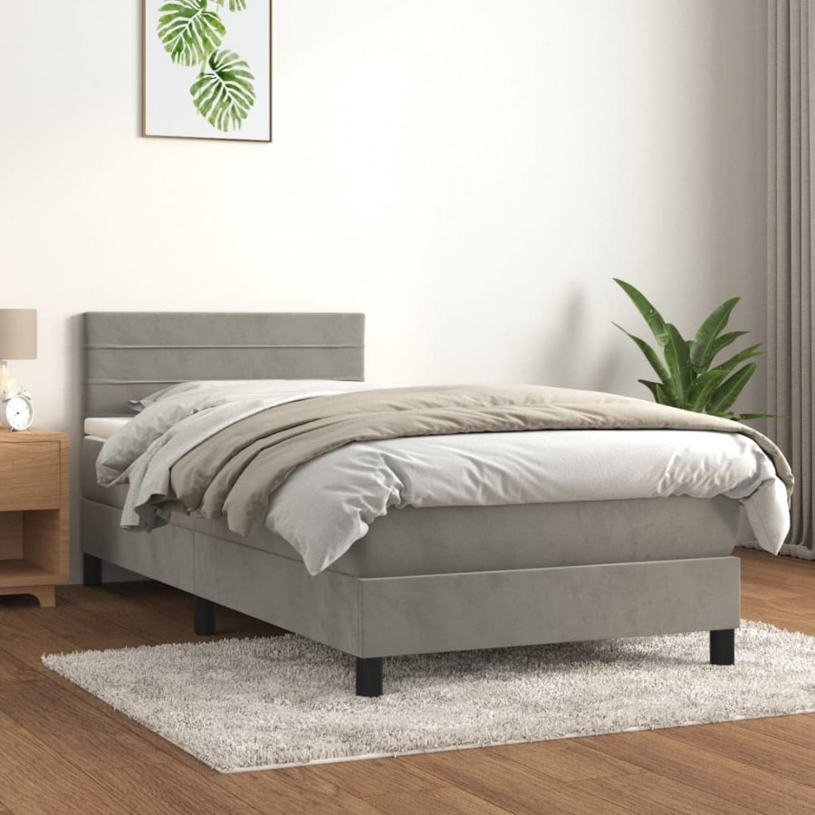 Cadre de lit et matelas Gris clair 90x200 cm Velours