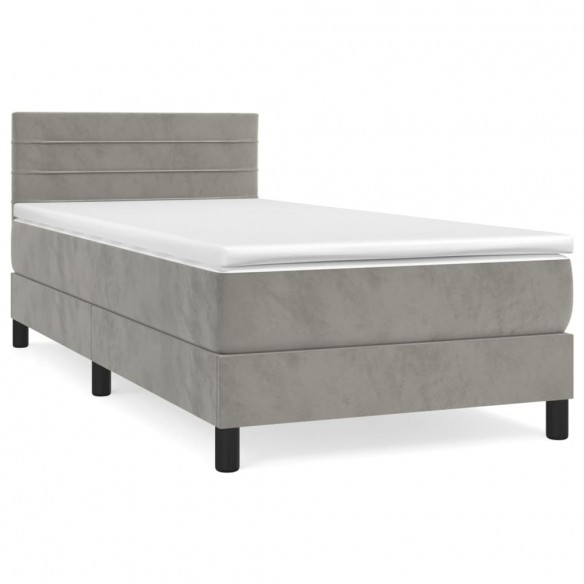 Cadre de lit et matelas Gris clair 90x200 cm Velours