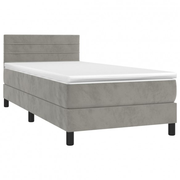 Cadre de lit et matelas Gris clair 90x200 cm Velours