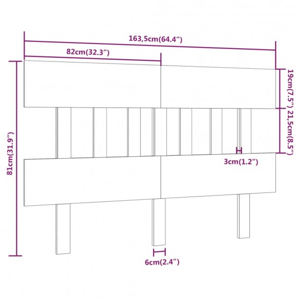 Tête de lit Blanc 163,5x3x81 cm Bois massif de pin