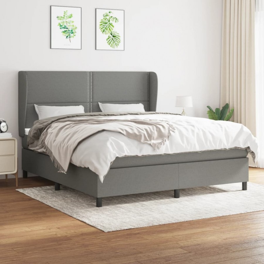 Cadre de lit avec matelas Gris foncé 180x200cm Tissu