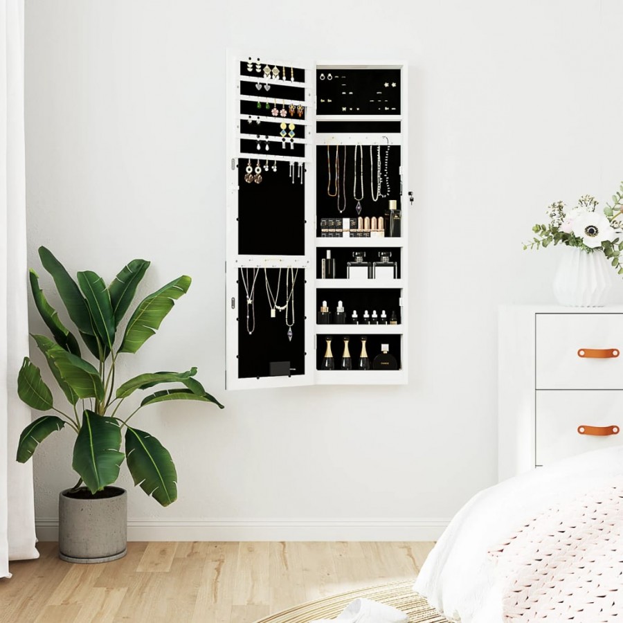 Armoire à bijoux avec miroir et éclairage LED mural blanc