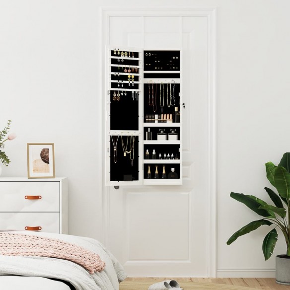 Armoire à bijoux avec miroir et éclairage LED mural blanc