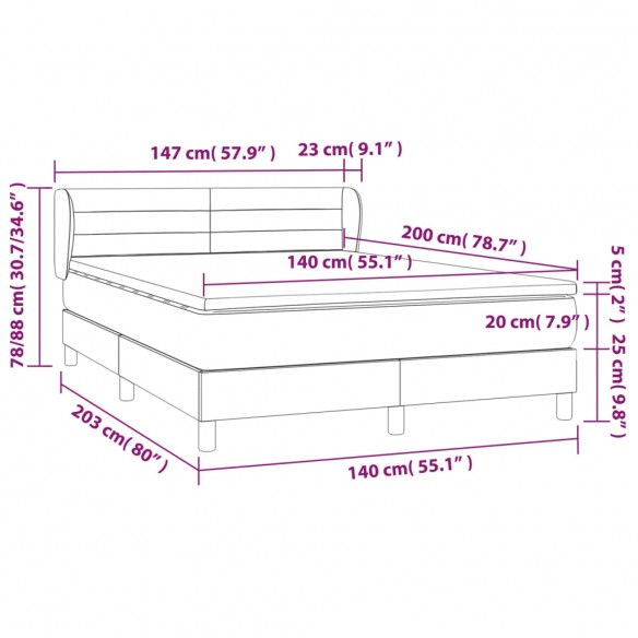 Cadre de lit et matelas Gris foncé 140x200cm Velours