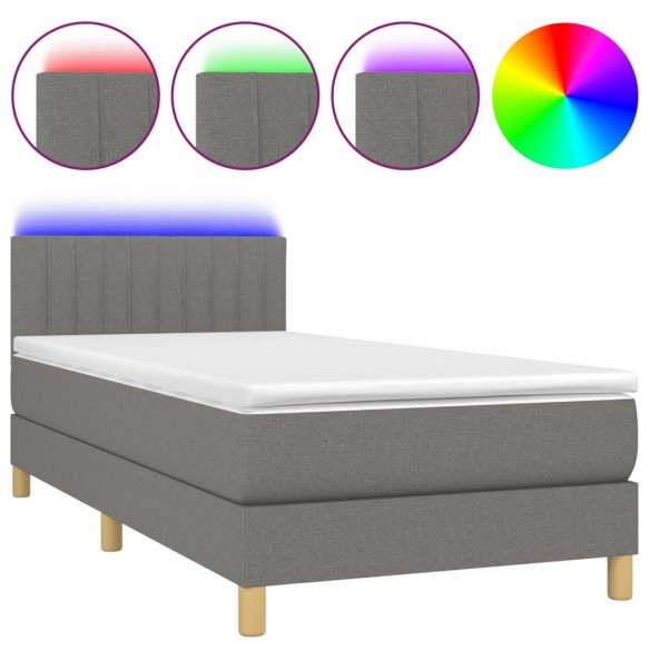 Cadre de lit et matelas et LED Gris foncé 100x200 cm