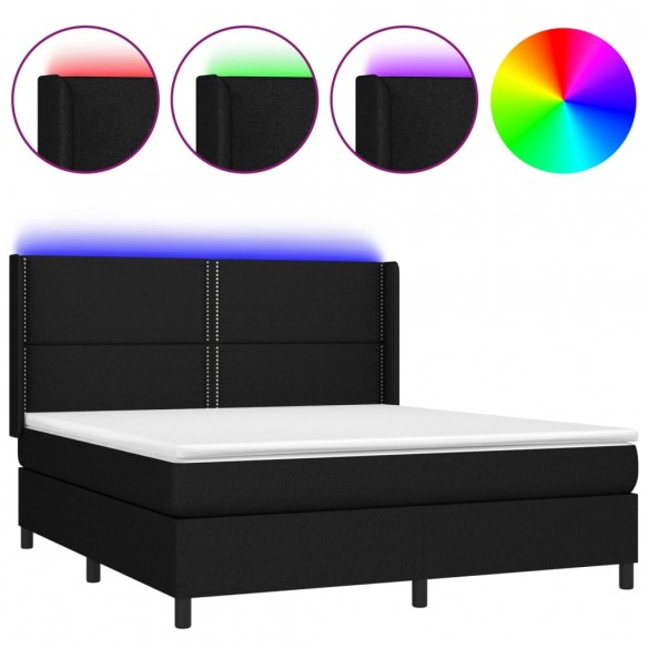 Cadre de lit matelas LED Noir 160x200 cm Tissu