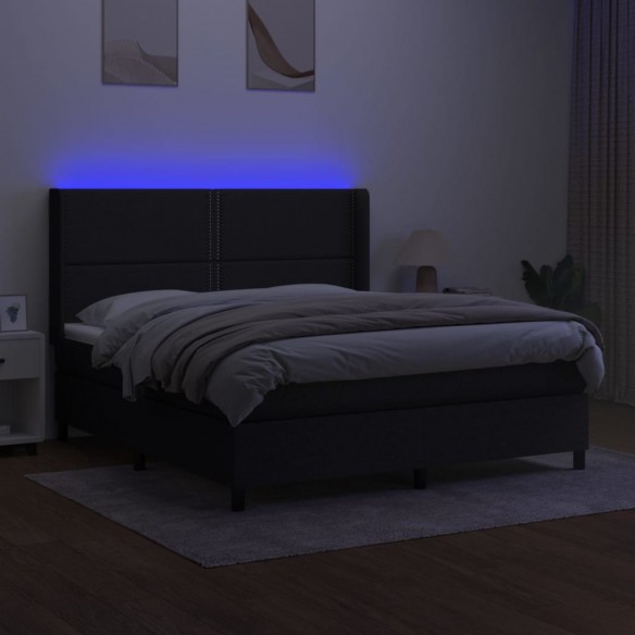 Cadre de lit matelas LED Noir 160x200 cm Tissu