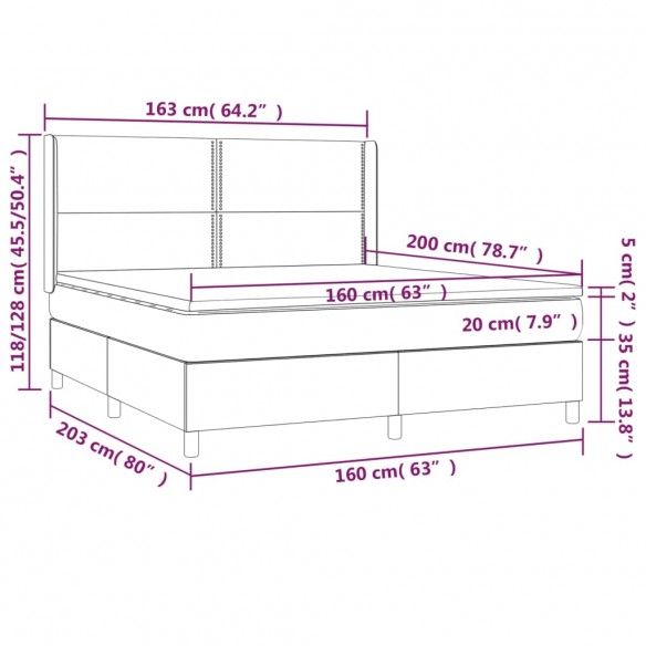 Cadre de lit matelas LED Noir 160x200 cm Tissu