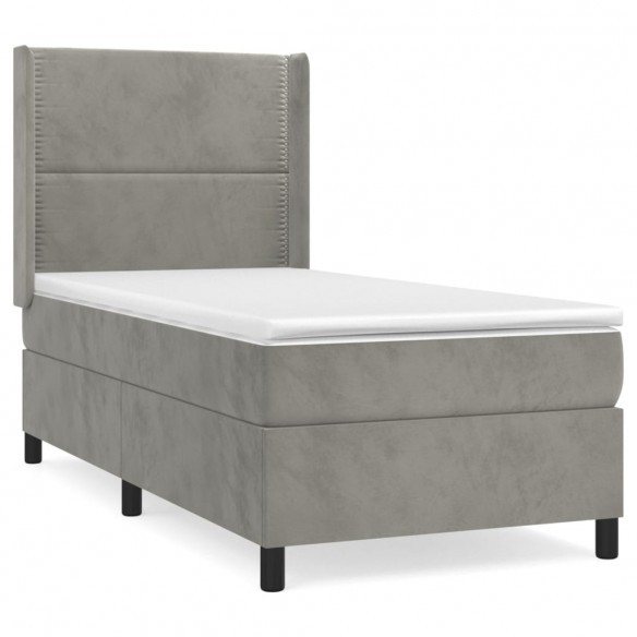 Cadre de lit et matelas Gris clair 90x200 cm Velours