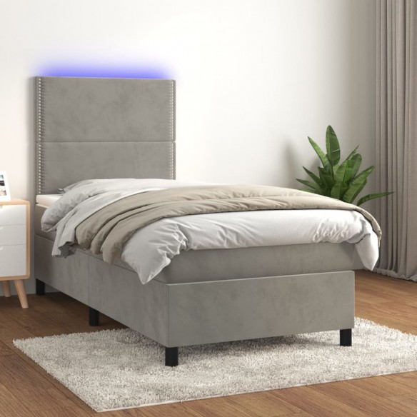 Cadre de lit avec matelas et LED Gris clair 90x200cm